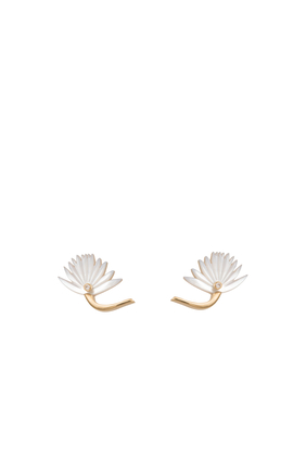 Flower Earrings, 18k Yellow Gold With Diamonds & Mother Of Pearl